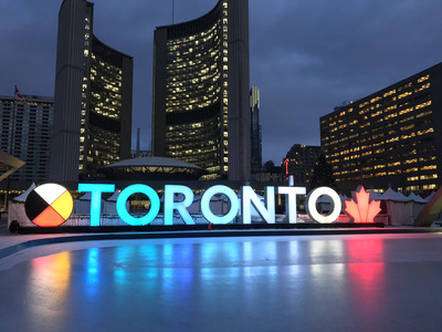Nathan Phillips Square rink at night