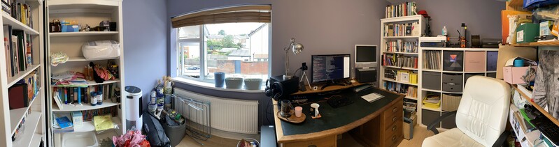 Fisheye shot of my home office, 2022